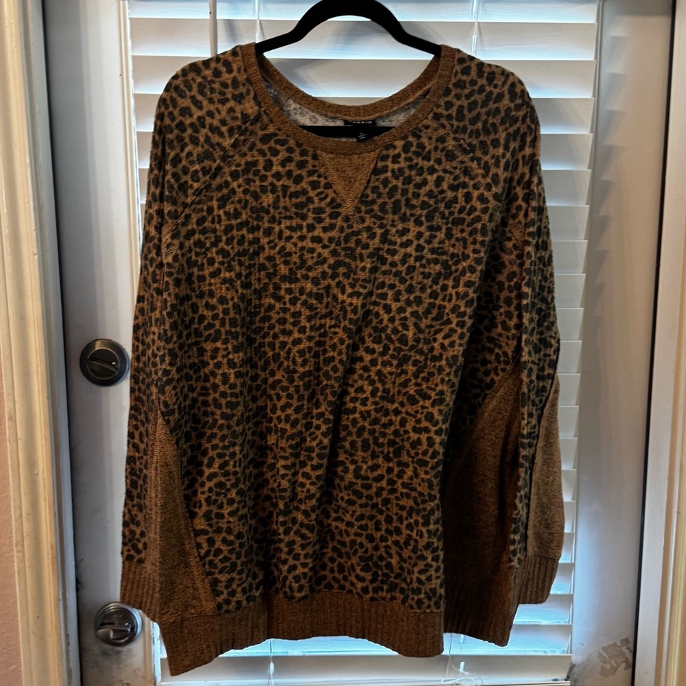 torrid Brown and Black Leopard Print Crewneck Sweater - Cozy Knit